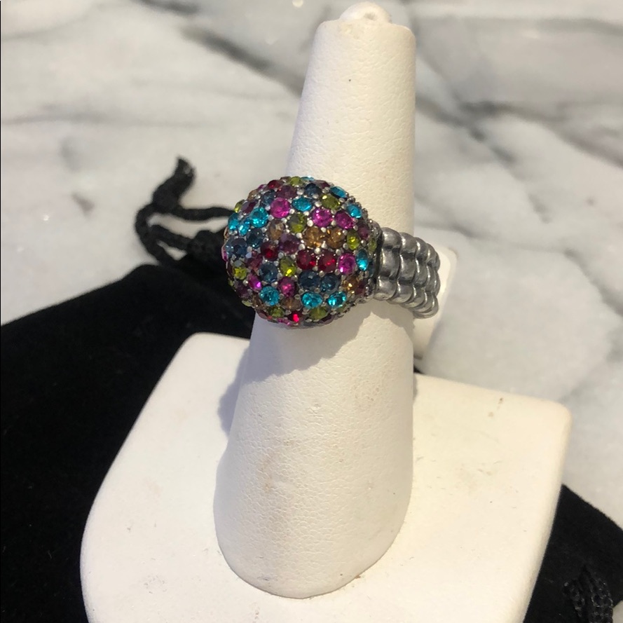 Disco Ball Pav Crystal Stretch Ring, Nwt